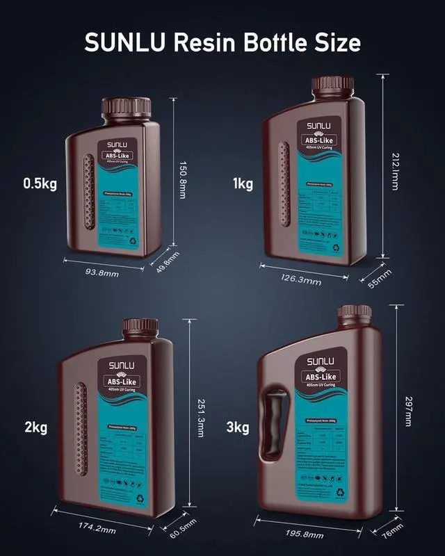 Alt view image 6 of 7 - SUNLU 1000G ABS Like Resin for 3D Printer, 405nm UV Curing Photopolymer Rapid 3D Resin for 2K 4K 6K 8K LCD/DLP/SLA 3D Printers, Non-Brittle & High Precision & Low Shrinkage, 1KG, Grey