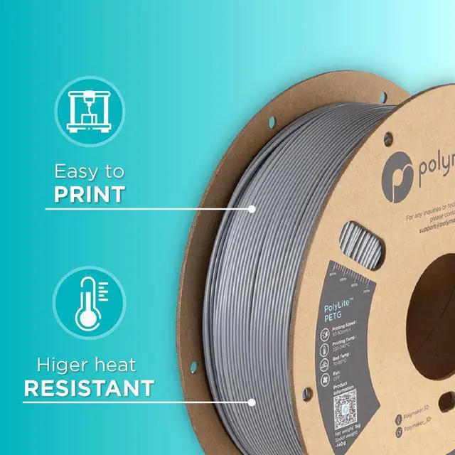 Alt view image 5 of 7 - Polymaker PETG Filament 1.75mm 1kg Grey 3D Printer Filament, PolyLite PETG 3D Printing Filament 1.75mm, Dimensional Accuracy +/- 0.03mm, Print with Most 3D Printers