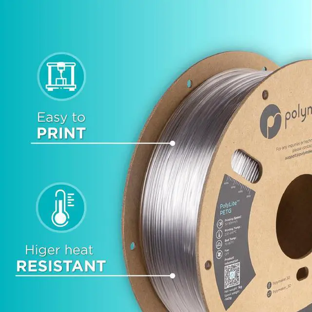 Alt view image 6 of 7 - Polymaker PETG Filament 1.75mm 1kg Clear 3D Printer Filament, PolyLite PETG 3D Printing Filament 1.75mm, Dimensional Accuracy +/- 0.03mm, Print with Most 3D Printers