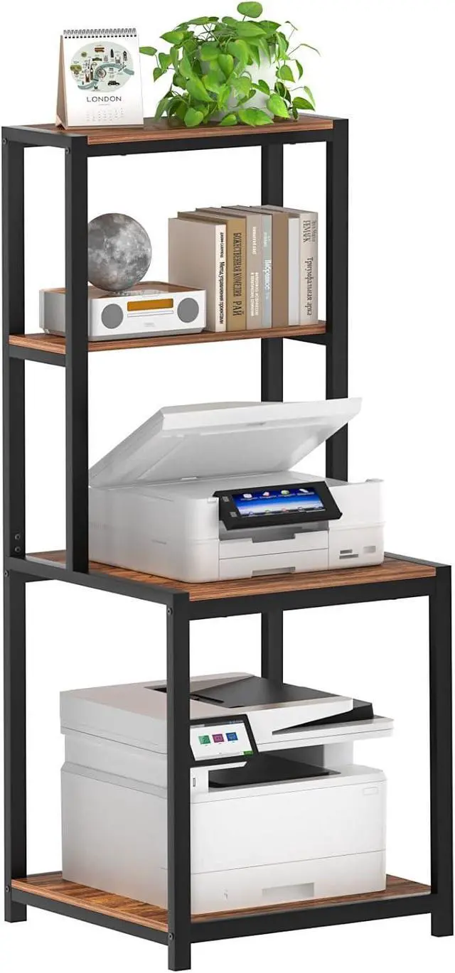 Main image of GreenForest 4 Tier Printer Stand with Storage Shelf, 49.2 inch Large Printer Table for Home Office Organization, Stable Small Corner Shelf for Heat Press, Mini Fridge, 3D Printer, Walnut