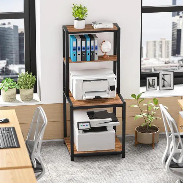 Alt view image 5 of 7 - GreenForest 4 Tier Printer Stand with Storage Shelf, 49.2 inch Large Printer Table for Home Office Organization, Stable Small Corner Shelf for Heat Press, Mini Fridge, 3D Printer, Walnut