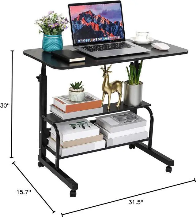 Alt view image 3 of 7 - Bedroom Bedside Sofa Table Minimalist Computer Desk Home Office Desk Student Writing Small Standing with Storage Portable Table Desktop Laptop Adjustable Height Desk Size 31.5x15.7 in Black
