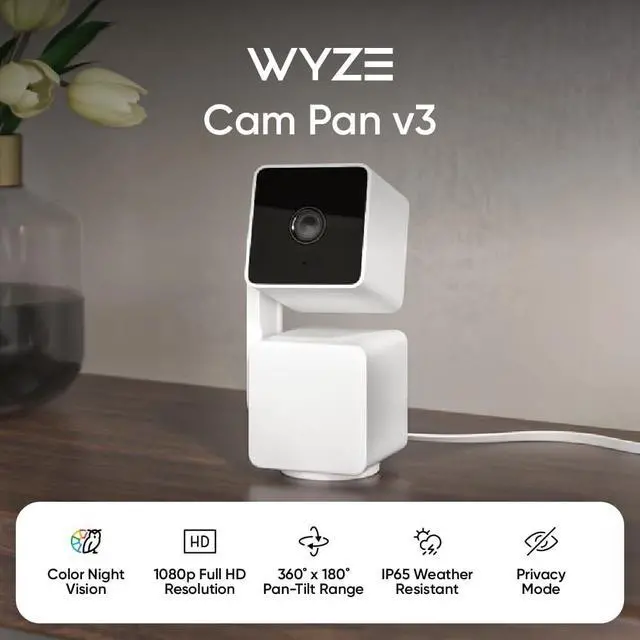 Alt view image 2 of 7 - WYZE Cam Pan v3, Indoor/Outdoor IP65-Rated 1080p Pan/Tilt/Zoom Wi-Fi Smart Home Security Camera with Color Night Vision, 2-Way Audio, Compatible with Alexa & Google Assistant, Free Expert Setup