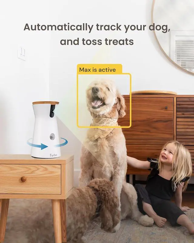 Alt view image 3 of 7 - Furbo 360° Dog Camera: Pet Security Cam w/Barking Alerts, Rotating View, Treat Toss w/Phone App, Smart Home Puppy Monitoring, 2-Way Speaker, No Subscription Needed. Standard See, Talk, & Toss Features