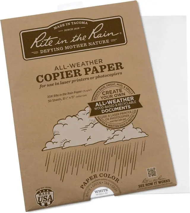 Main image of Rite In The Rain Weatherproof Laser Printer Paper, 8.5" x 11", 20# White, 50 Sheet Pack (No. 8511-50)