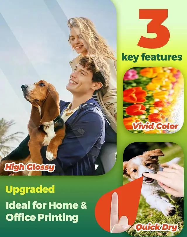 Alt view image 4 of 7 - Uinkit 200 sheets Bright White Single Sided Glossy Photo Paper 8.5x11 Letter Size 180gsm 48lb Instant Dry Dye Inkjet Paper, Smudge Resistant Professional Printing Papers for Home/Office Trial Use