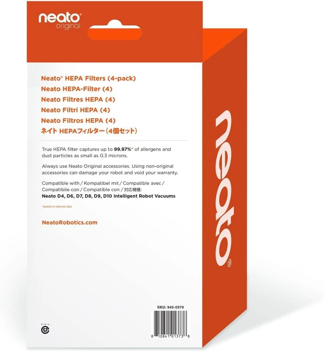 Alt view image 5 of 6 - Neato Robotics Original Replacement Parts- True HEPA Filters (4-pack), developed for D10, also compatible with D9, D8, D7, D6, D4 Robot Vacuums. Max Performance.