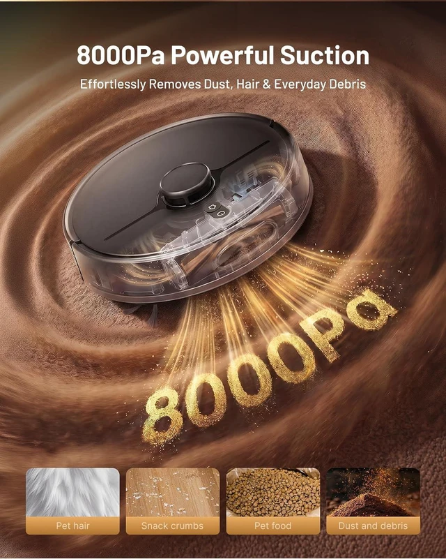 Alt view image 2 of 7 - Robot Vacuum and Mop, 8000Pa Robot Vacuum with Self Empty Station, LiDAR Navigation, Multi-Level Mapping, App & Alexa Control, Robotic Vacuum Cleaner for Pet Hair & Hard Floor-2