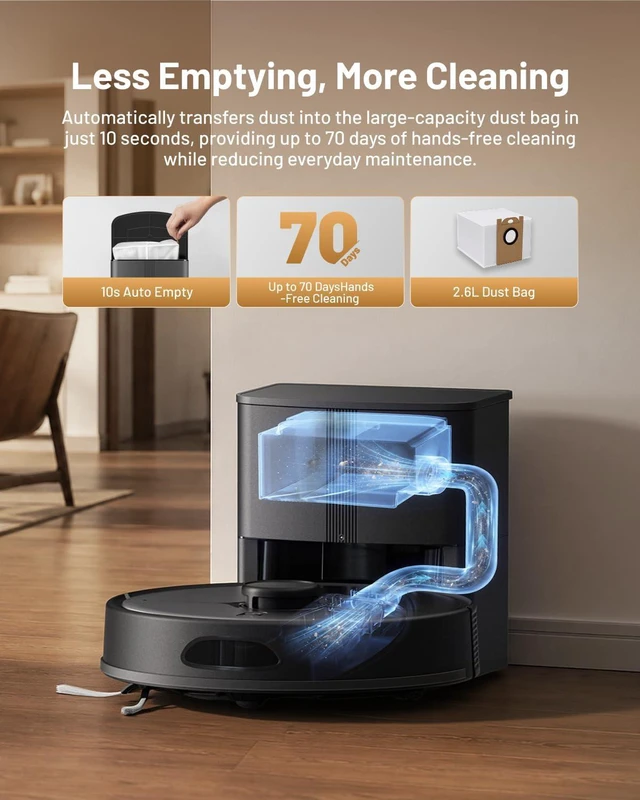 Alt view image 4 of 7 - Robot Vacuum and Mop, 8000Pa Robot Vacuum with Self Empty Station, LiDAR Navigation, Multi-Level Mapping, App & Alexa Control, Robotic Vacuum Cleaner for Pet Hair & Hard Floor-2
