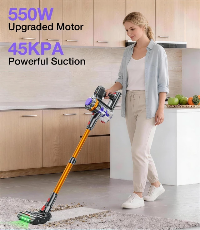 Alt view image 2 of 7 - Cordless Vacuum Cleaner, 550W 45KPA 65Mins Vacuum Cleaners for Home, Stick Vacuum with Self-Standing, LED Display & Anti-Tangle Wireless Vacumm, Lightweight Vacuum for Pet Hair Carpet Floor