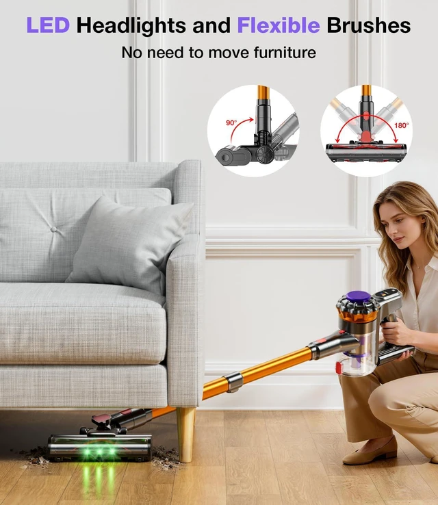 Alt view image 4 of 7 - Cordless Vacuum Cleaner, 550W 45KPA 65Mins Vacuum Cleaners for Home, Stick Vacuum with Self-Standing, LED Display & Anti-Tangle Wireless Vacumm, Lightweight Vacuum for Pet Hair Carpet Floor