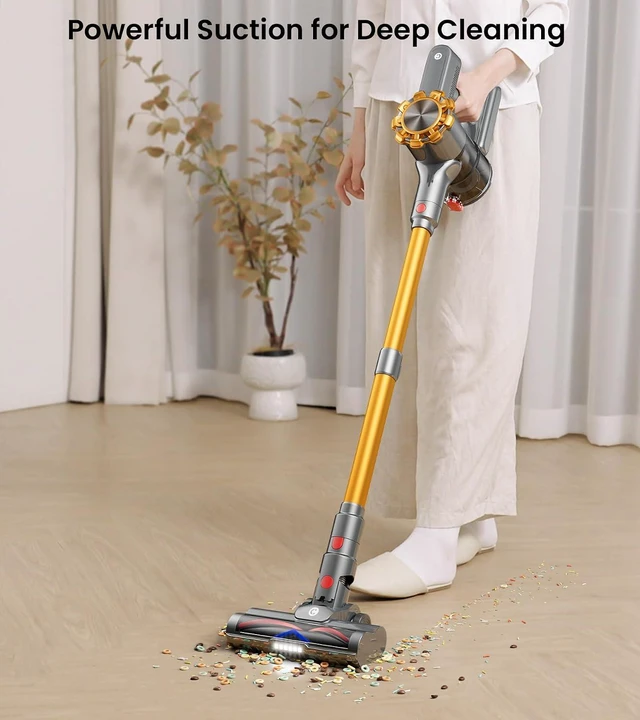 Alt view image 2 of 7 - CHEBIO Cordless Vacuum Cleaner, 550W/45Kpa Vacuum Cleaners for Home, 65Mins Stick Vacuum with LED Display, Anti-Tangle & Wall Mount Charging, 8 in 1 Lightweight Vacuum for Hard Floors Carpet Pet Hair