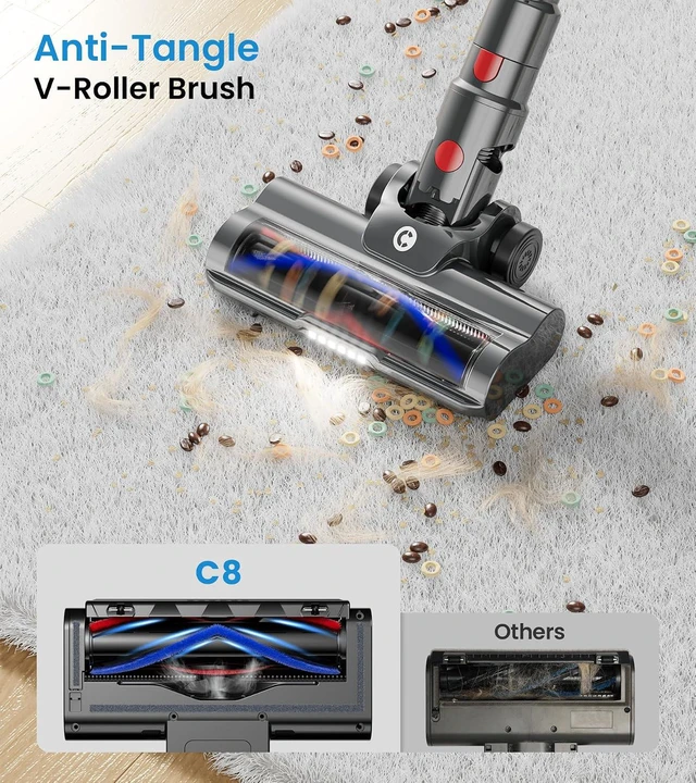 Alt view image 3 of 7 - CHEBIO Cordless Vacuum Cleaner, 550W/45Kpa Vacuum Cleaners for Home, 65Mins Stick Vacuum with LED Display, Anti-Tangle & Wall Mount Charging, 8 in 1 Lightweight Vacuum for Hard Floors Carpet Pet Hair