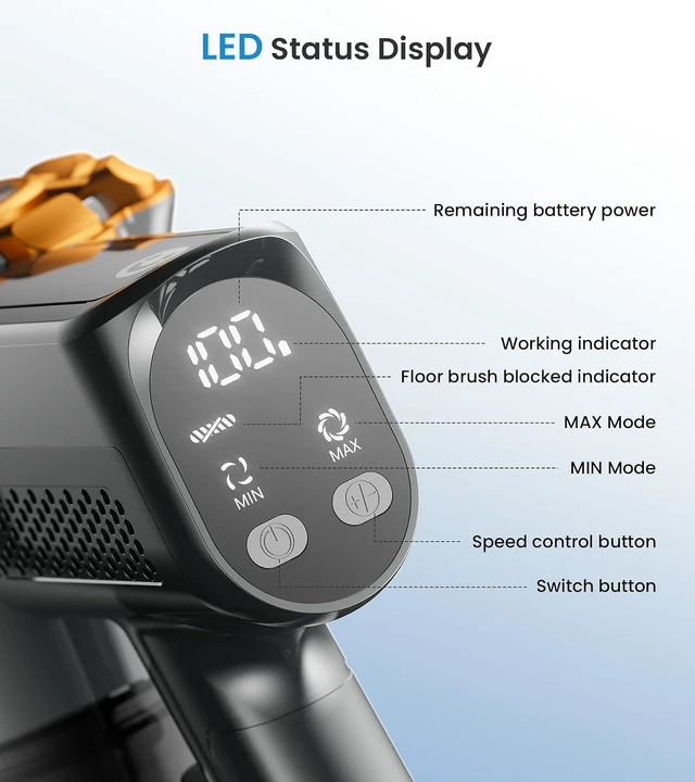 Alt view image 4 of 7 - CHEBIO Cordless Vacuum Cleaner, 550W/45Kpa Vacuum Cleaners for Home, 65Mins Stick Vacuum with LED Display, Anti-Tangle & Wall Mount Charging, 8 in 1 Lightweight Vacuum for Hard Floors Carpet Pet Hair