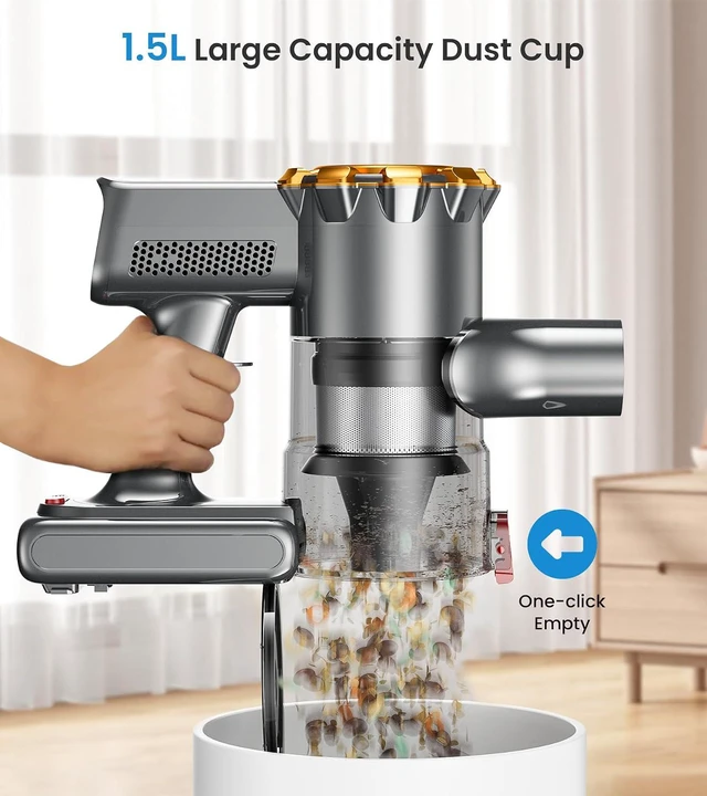 Alt view image 7 of 7 - CHEBIO Cordless Vacuum Cleaner, 550W/45Kpa Vacuum Cleaners for Home, 65Mins Stick Vacuum with LED Display, Anti-Tangle & Wall Mount Charging, 8 in 1 Lightweight Vacuum for Hard Floors Carpet Pet Hair