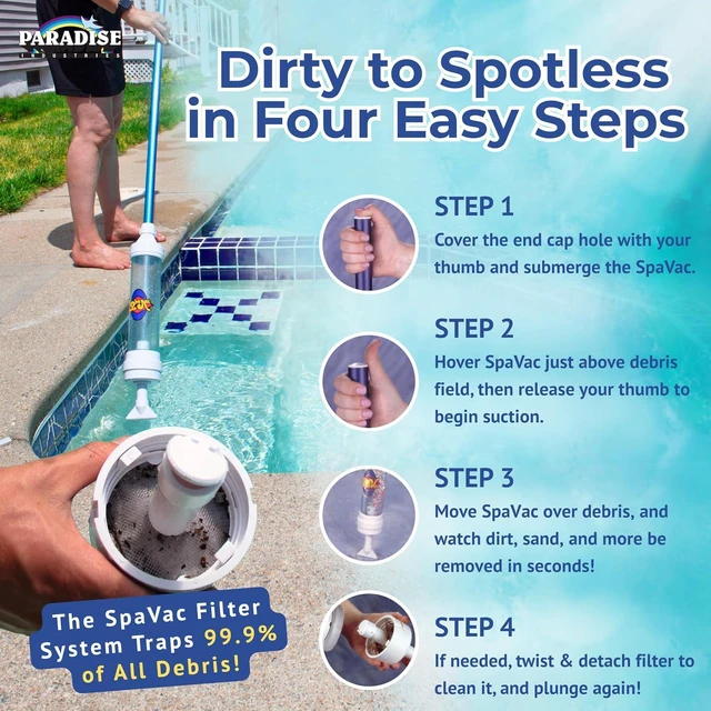 Alt view image 2 of 7 - Rola-Chem 6250 Paradise Power Spa Vacuum Manual Spa Vac for Hot Tub, Pool Stairs & Spas Cordless Hot Tub Vacuum Cleaner with Telescopic Handle Powered by Physics