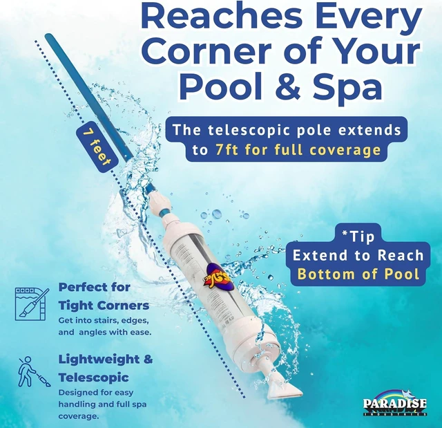 Alt view image 4 of 7 - Rola-Chem 6250 Paradise Power Spa Vacuum Manual Spa Vac for Hot Tub, Pool Stairs & Spas Cordless Hot Tub Vacuum Cleaner with Telescopic Handle Powered by Physics