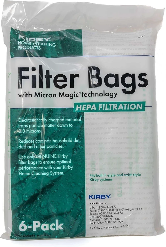Main image of Kirby MicroAllergen Plus HEPA Filter Bags 6-Pack | Part #204814 | Compatible with F-Style & Twist-Style Vacuums