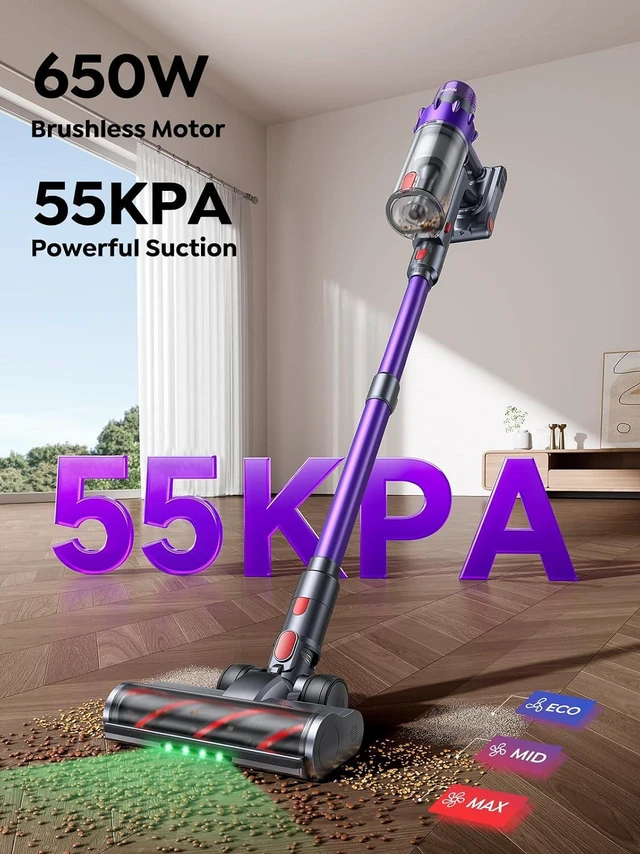 Alt view image 2 of 7 - SMOTURE Cordless Vacuum Cleaner, 650W 55KPA 70Mins Vacuum Cleaners for Home, Cordless Stick Vacuum with LED Touch Screen, Anti-Tangle Wireless Vacuum, Handheld Vacuum for Pet Hair/Carpet/Floor