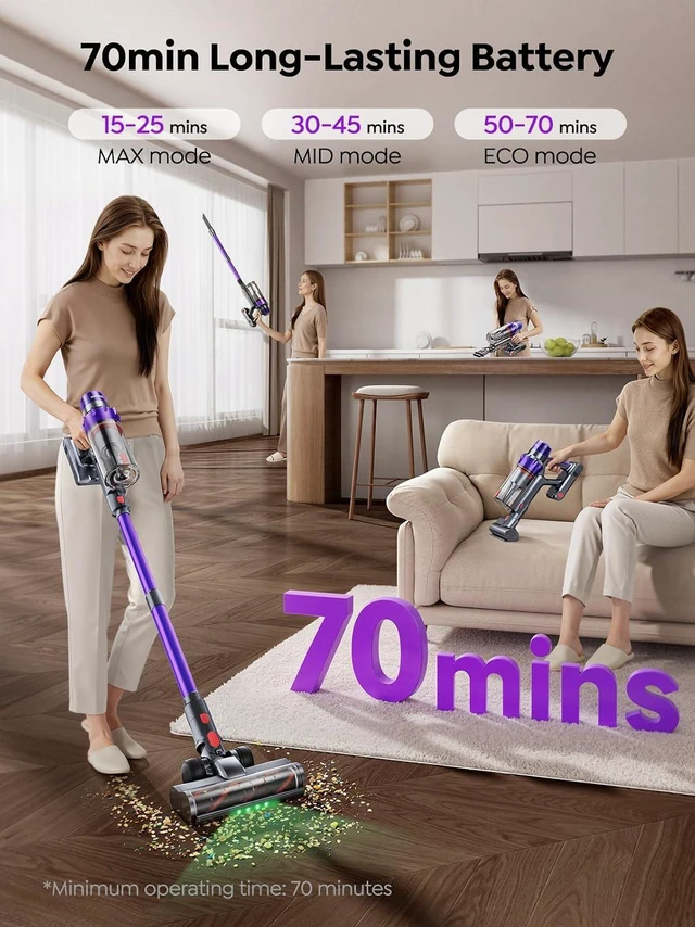 Alt view image 3 of 7 - SMOTURE Cordless Vacuum Cleaner, 650W 55KPA 70Mins Vacuum Cleaners for Home, Cordless Stick Vacuum with LED Touch Screen, Anti-Tangle Wireless Vacuum, Handheld Vacuum for Pet Hair/Carpet/Floor