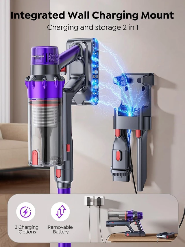 Alt view image 6 of 7 - SMOTURE Cordless Vacuum Cleaner, 650W 55KPA 70Mins Vacuum Cleaners for Home, Cordless Stick Vacuum with LED Touch Screen, Anti-Tangle Wireless Vacuum, Handheld Vacuum for Pet Hair/Carpet/Floor