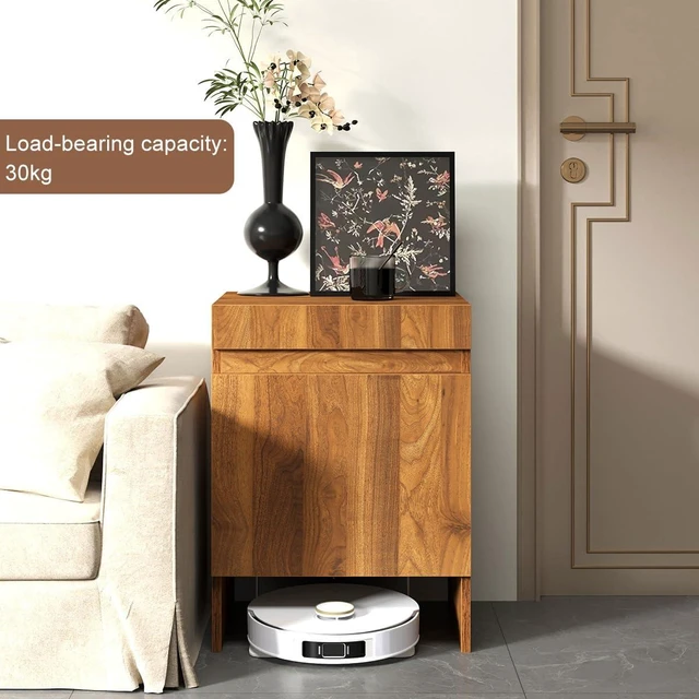 Alt view image 6 of 6 - Robot Vacuum Stand Cabinet,Storage Cabinet with Doors for Robot Vacuum Cleaner,End Side Table for Home Office,Wood Freestanding Rack for Living Room Home Office Kitchen(Brown)