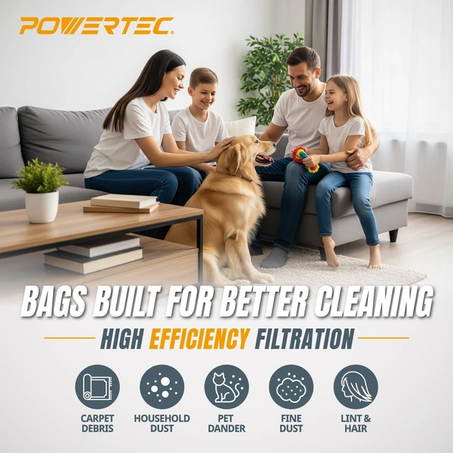 Alt view image 5 of 6 - POWERTEC Type Y Vacuum Bags 20 PK for Hoover Style Y, Z, YZ WindTunnel Upright Vacuum Cleaners, Replacement Dust Bags for 4010100Y, AH10040 and AH10165 (75057-P2V)