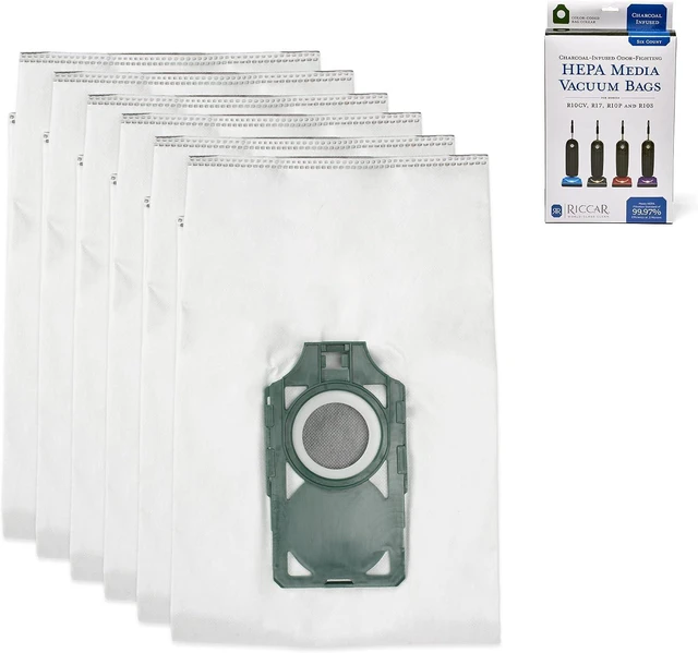 Main image of Riccar R10 HEPA Vacuum Cleaner Bags, Charcoal-Infused SupraLite Series Green, Six Bags Included, RLHC-6