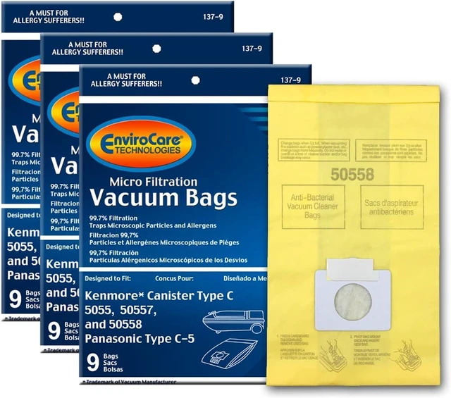 Main image of EnviroCare Replacement Vacuum Bags for Kenmore Canister Type C or Q 50555, 50558, 50557 and Panasonic Type C-5 27 Pack