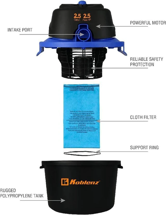 Alt view image 5 of 7 - Koblenz 2.5 HP 2.5-Gallon Portable Wet/Dry Vacuum with Blower Function