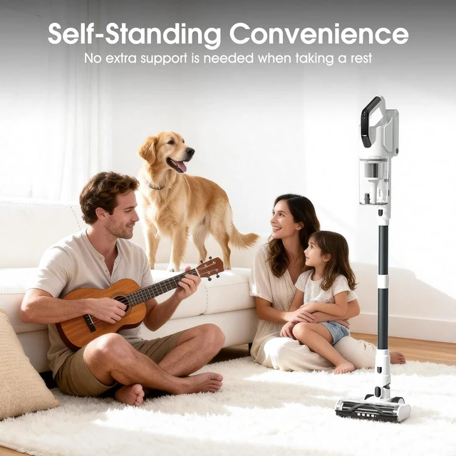 Alt view image 4 of 7 - Cordless Vacuum Cleaner, 600W 50KPA 70Mins Runtime Fast Charging Vacuum Cleaner, Self-Standing LED Light Touch Screen Stick Vacuum for Home Light Weight,for Pet Hair/Carpet/Floor, White