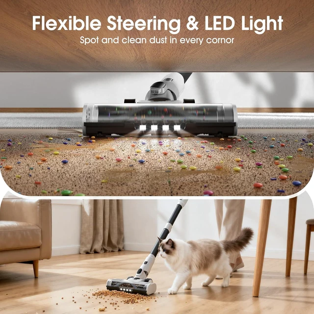 Alt view image 5 of 7 - Cordless Vacuum Cleaner, 600W 50KPA 70Mins Runtime Fast Charging Vacuum Cleaner, Self-Standing LED Light Touch Screen Stick Vacuum for Home Light Weight,for Pet Hair/Carpet/Floor, White