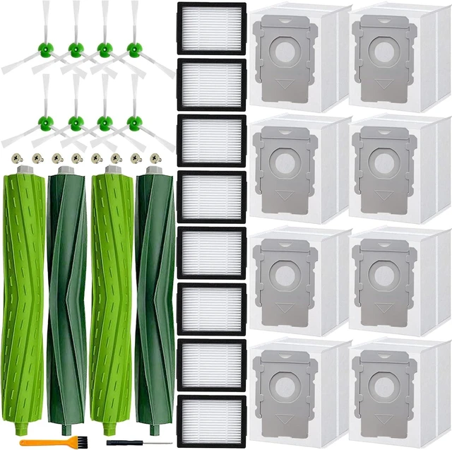 Main image of 26 Pack Replacement Parts accessories for iRobot Roomba i3 i3+ i4 i6 i6+ i7 i7+ E5 E6 E7 j7 I & E j Series Vacuum Cleaner,2 Set Rubber Brushes,8 Vacuum Filters,8 Side Brushes,8 Vacuum Bags