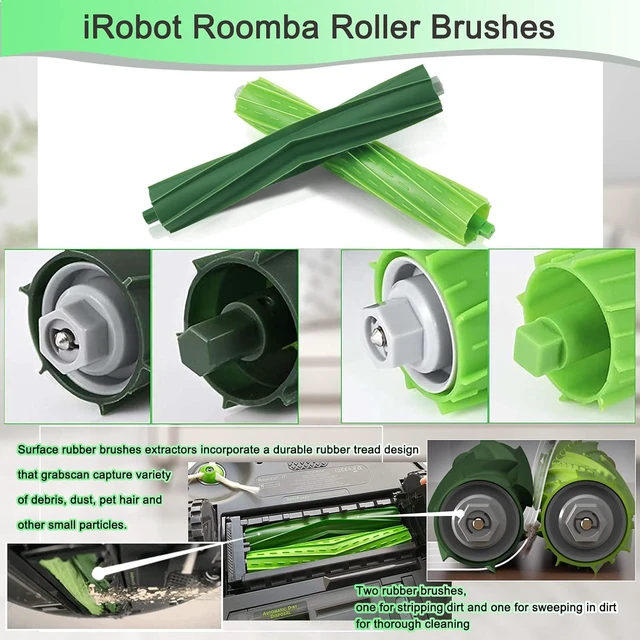 Alt view image 4 of 6 - 26 Pack Replacement Parts accessories for iRobot Roomba i3 i3+ i4 i6 i6+ i7 i7+ E5 E6 E7 j7 I & E j Series Vacuum Cleaner,2 Set Rubber Brushes,8 Vacuum Filters,8 Side Brushes,8 Vacuum Bags