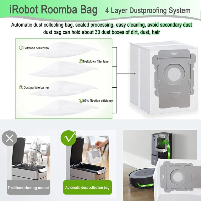 Alt view image 5 of 6 - 26 Pack Replacement Parts accessories for iRobot Roomba i3 i3+ i4 i6 i6+ i7 i7+ E5 E6 E7 j7 I & E j Series Vacuum Cleaner,2 Set Rubber Brushes,8 Vacuum Filters,8 Side Brushes,8 Vacuum Bags