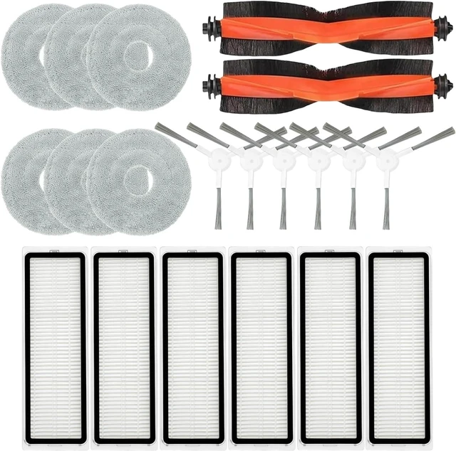Main image of Accessories Kit for Xiaomi S20 Plus / S20+ Robot Vacuum Cleaner, 2 Main Brush, 6 Filters, 6 Side Brushes, 6 Mop Pads, Replacement Parts Spare Repair Attachments