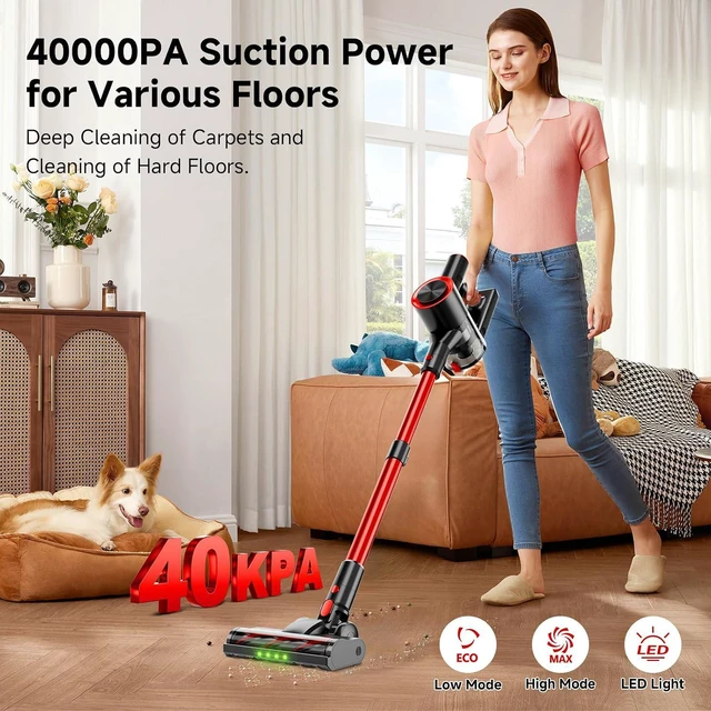Alt view image 2 of 7 - Cordless Stick Vacuum Cleaner, 40Kpa Powerful Vacuum with LED Headlights