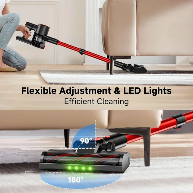 Alt view image 6 of 7 - Cordless Stick Vacuum Cleaner, 40Kpa Powerful Vacuum with LED Headlights