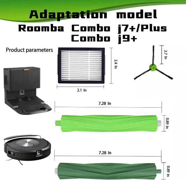 Alt view image 2 of 6 - Replacement Parts Compatible with Roomba Combo j9+,Combo j7+/Plus Robot Vacuum Cleaner,1 Set of Multi-Surface Rubber Brush+4 Mopping Pads + 4 HEPA Filters &4 Side Brushes &4 Dust Bags