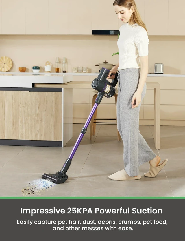 Alt view image 2 of 7 - Vexilar V8PRO Cordless Vacuum Cleaner for Home - 25Kpa Stick Vacuum with Self Standing Design, Max 35Min Runtime, 6 in 1 Lightweight Vacuum for Hardwood Floors and Carpet Pet Hair Car
