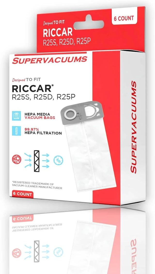 Alt view image 6 of 6 - Deluxe HEPA Vacuum Cleaner Bags for Riccar R25 &R27 Series Upright Vacuum Cleaners | Heavy Duty Upright Vacuum Bags with Easy Install No-Rip Gray Collar | 99.97% Filtration Bag | 6-Pack