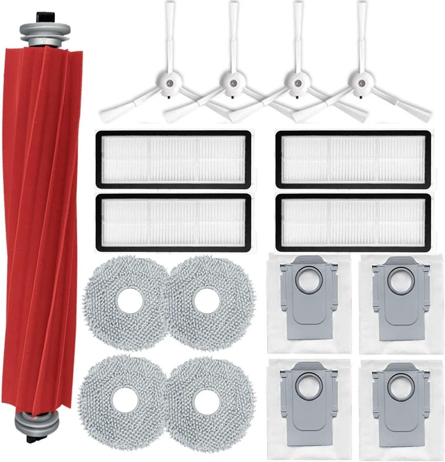 Main image of Accessories Kit Compatible with Roborock Qrevo S/Qrevo Maxv/Qrevo S/Qrevo Plus Robtic Vacuum Cleaner,17 Spare Parts,1 Main Brush Roller,4 Side Brushe,4 Mop Pads,4 Dust Bags,4 Hepa Filters (White-17)
