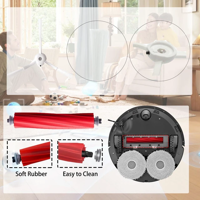 Alt view image 2 of 4 - Accessories Kit Compatible with Roborock Qrevo S/Qrevo Maxv/Qrevo S/Qrevo Plus Robtic Vacuum Cleaner,17 Spare Parts,1 Main Brush Roller,4 Side Brushe,4 Mop Pads,4 Dust Bags,4 Hepa Filters (White-17)