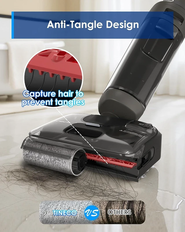 Alt view image 5 of 7 - Tineco Floor ONE i6 Stretch Wet Dry Vacuum Cleaner, Vacuum & Mop All in One, 20kpa Powerful Suction, Up to 40 Minutes Runtime, 180° Lay-Flat, Anti-Tangle Design, Full-Path Self-Cleaning&185 Flashdry