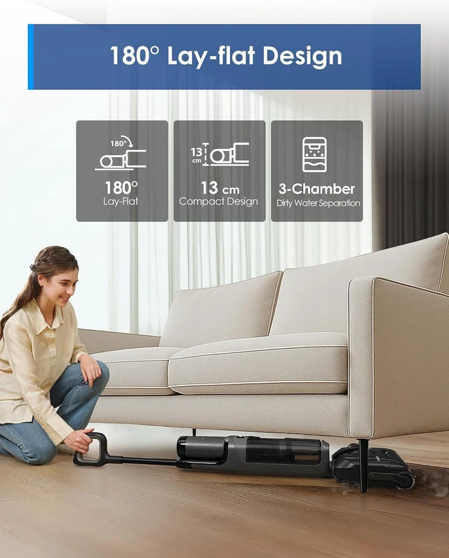 Alt view image 6 of 7 - Tineco Floor ONE i6 Stretch Wet Dry Vacuum Cleaner, Vacuum & Mop All in One, 20kpa Powerful Suction, Up to 40 Minutes Runtime, 180° Lay-Flat, Anti-Tangle Design, Full-Path Self-Cleaning&185 Flashdry