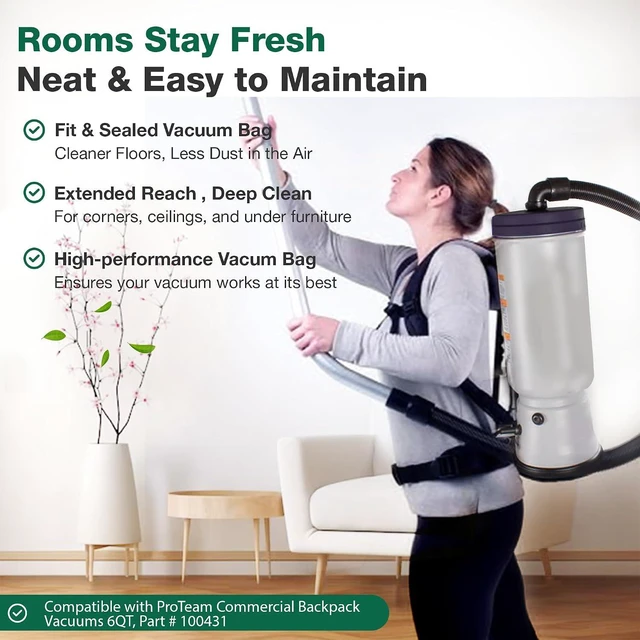 Alt view image 5 of 7 - 50 High-Efficiency Replacement Vacuum Bags Compatible with ProTeam Commercial Backpack Vacuums 6QT, Part # 100431 - Easy Installation - (50-Bags) by Think Crucial