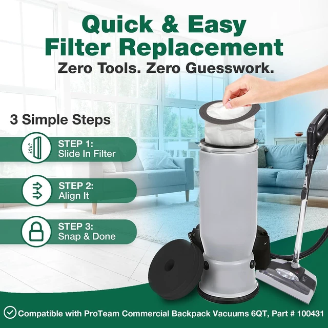 Alt view image 7 of 7 - 50 High-Efficiency Replacement Vacuum Bags Compatible with ProTeam Commercial Backpack Vacuums 6QT, Part # 100431 - Easy Installation - (50-Bags) by Think Crucial