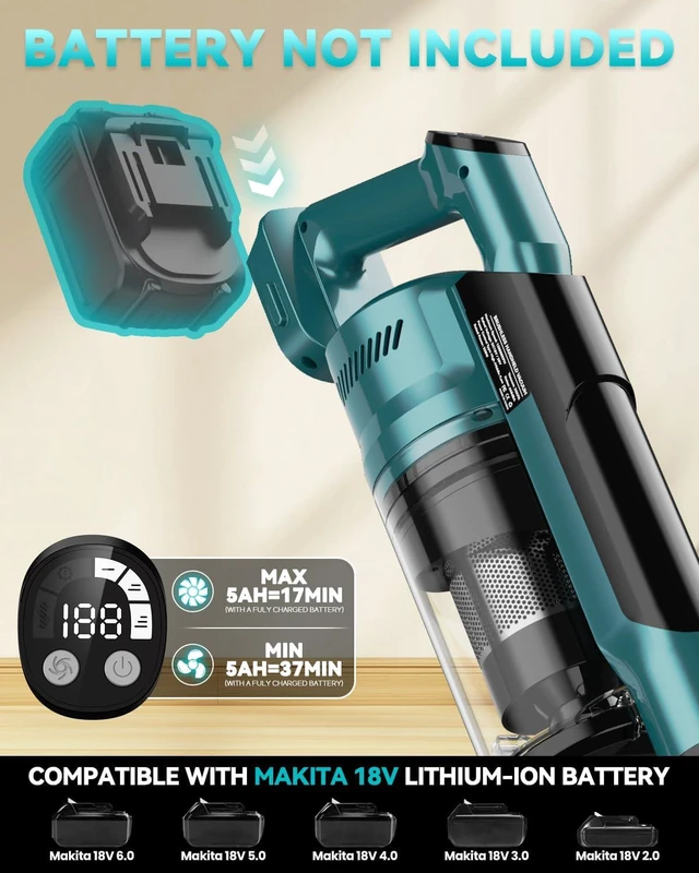 Alt view image 3 of 7 - VAXCANZE Cordless Vacuum Cleaner Compatible with Makita 18V Battery, 35kPa Brushless Lightweight Stick Vacuum with 3 Mode Suction, 6 in 1 Stick Vacuum Cleaner with HEPA for Floor, Carpet(Tool Only)