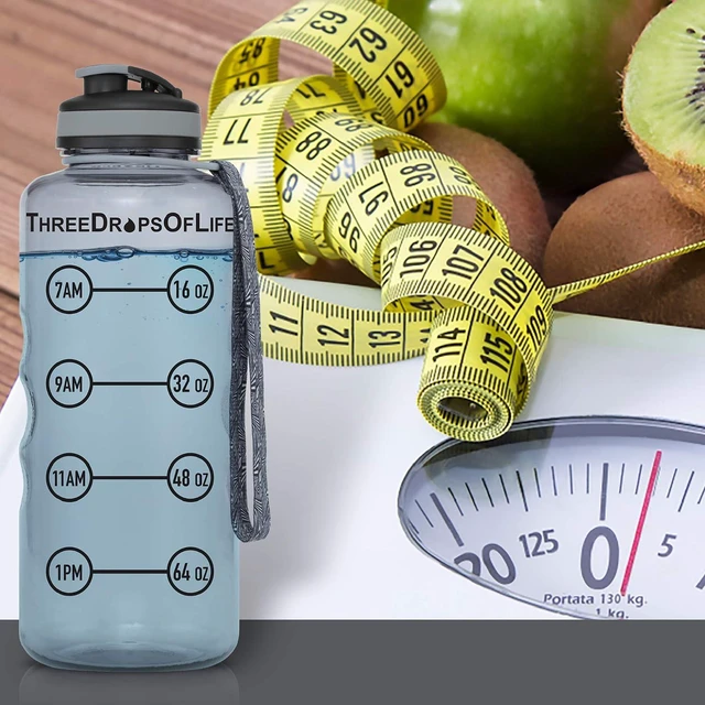 Alt view image 2 of 7 - Three Drops of Life 64oz Tritan Plastic Water Bottle, Large, Smoke Gray, High Capacity Hydration Tracker, BPA Free, Reusable, Best for Indoor, Outdoor, Sports Use