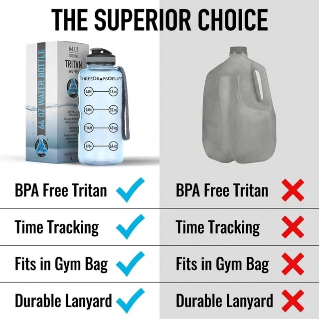 Alt view image 7 of 7 - Three Drops of Life 64oz Tritan Plastic Water Bottle, Large, Smoke Gray, High Capacity Hydration Tracker, BPA Free, Reusable, Best for Indoor, Outdoor, Sports Use